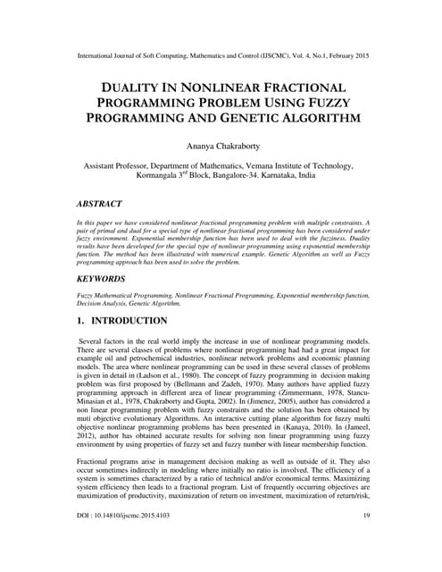 Duality in nonlinear fractional programming problem using fuzzy programming a...
