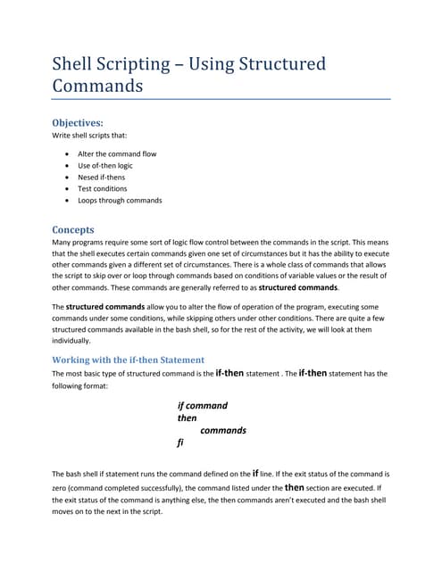 Shell Scripting Structured Commands