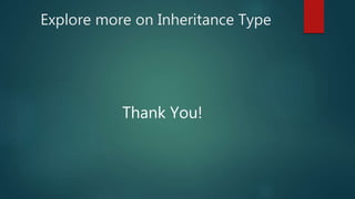 Explore more on Inheritance Type
Thank You!
 