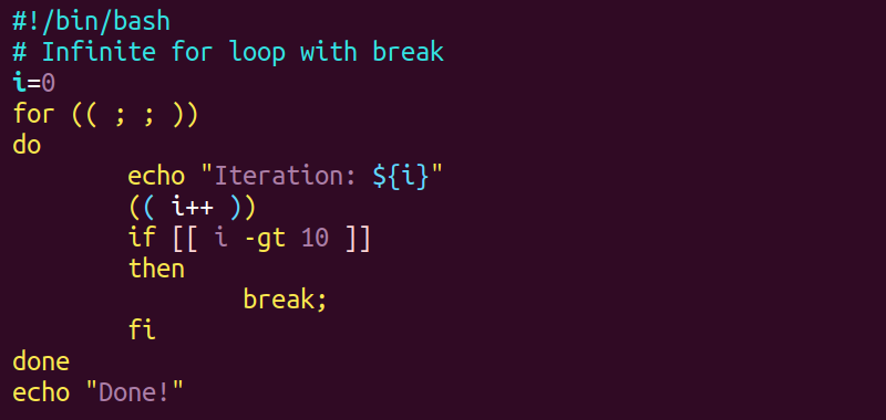 break.sh for loop script