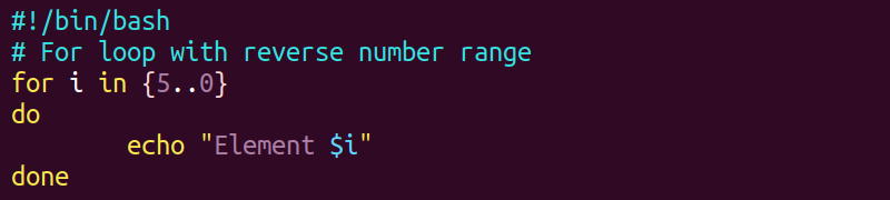 range_reverse.sh for loop script