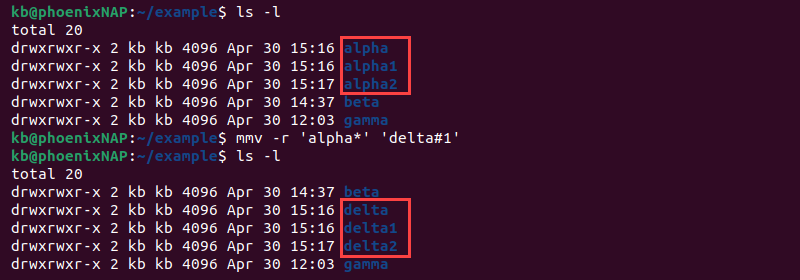 mmv command batch rename terminal output