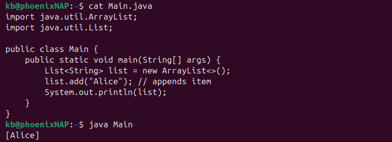 Java list append item output