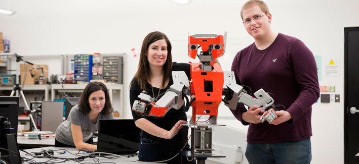 student with robot