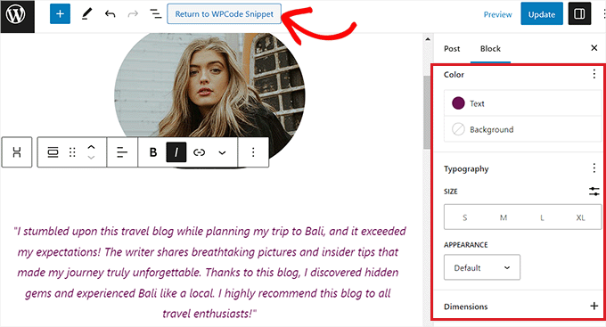 Click Return to WPCode snippet button at the top Click Return to WPCode snippet button at the top